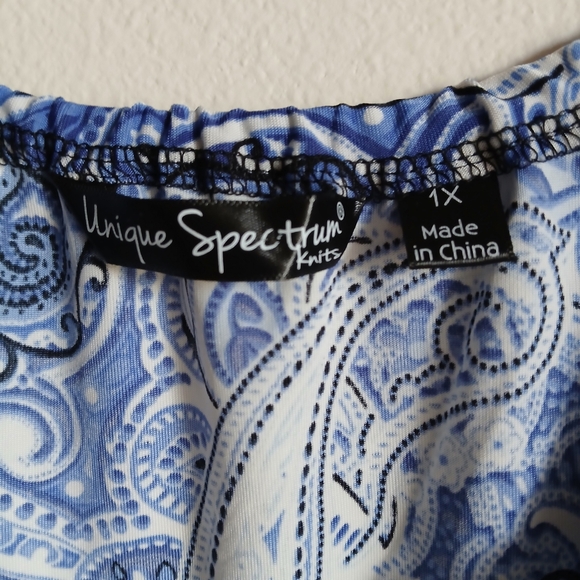 NWT Unique spectrum blue and white black blouse tassle tie 1X - Picture 6 of 12